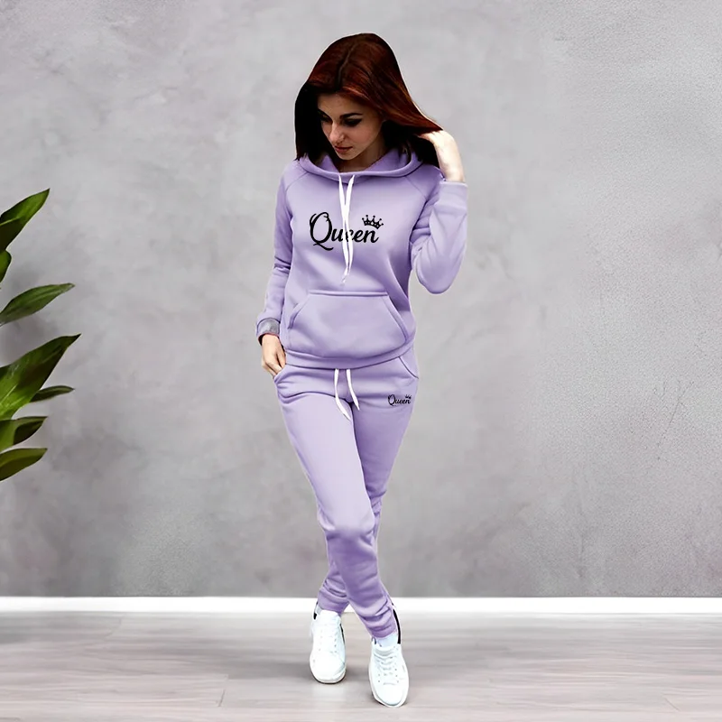 Winter Clothing Pants - Womens Tracksuit Queen Letter Printing Hooded