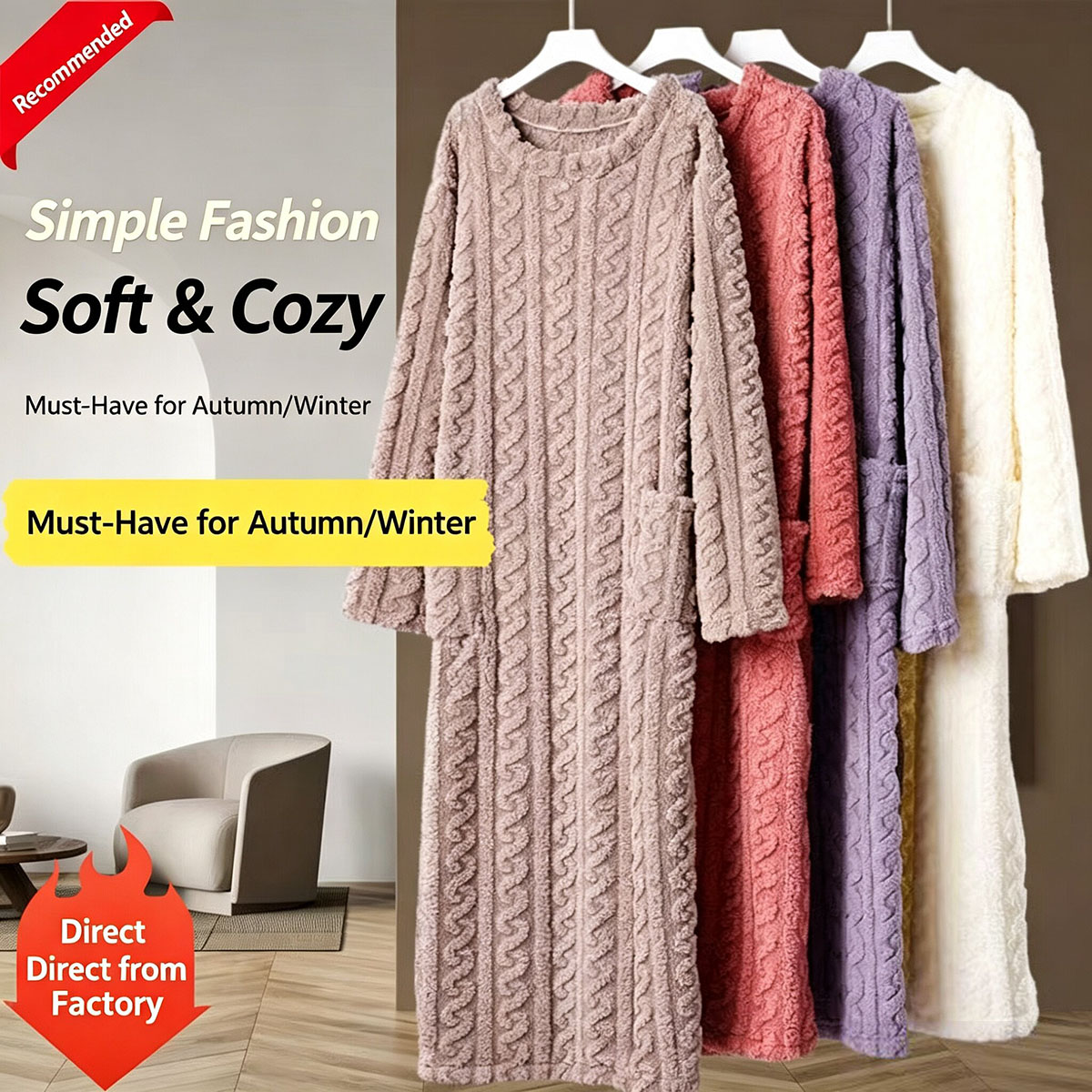 Winter Coral Velvet Nightgown, - Winter Clothing Clearance recension och pris